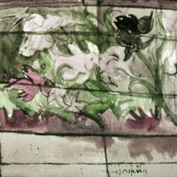 Fish Store - 1954 - Watercolor - 28 x 20.25 - From negative on which colors had become corrupted.