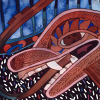 Singing Coyote and Serpent - 1989 - Watercolor.